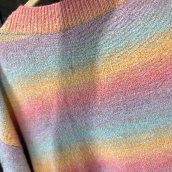 H&M pastel rainbow cardigan button down sweater vneck jacquard knit long sleeve - Picture 6 of 7